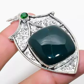 Подвеска из стерлингового серебра 925 пробы с натуральным кровавым камнем и диопсидом 2,76 дюйма g0D83