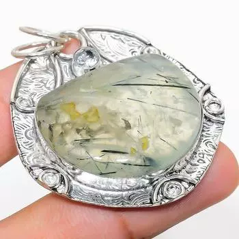 Подвеска из стерлингового серебра 925 пробы с натуральным пренитом и белым топазом 2,17 дюйма N2R65