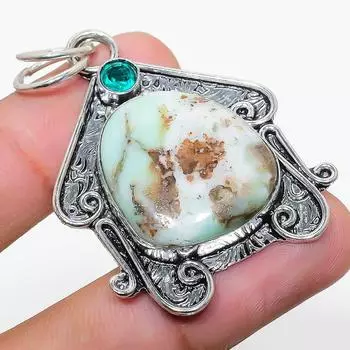 Подвеска из стерлингового серебра 925 пробы с натуральным хризопразом и диопсидом 2,05 дюйма m5M59