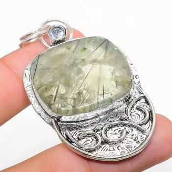 Подвеска из стерлингового серебра 925 пробы с натуральным пренитом и белым топазом 2,56 дюйма V5W70