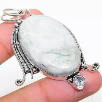 Подвеска из стерлингового серебра 925 пробы с натуральной говлитовой яшмой и белым топазом 2,36 дюйма h8a50