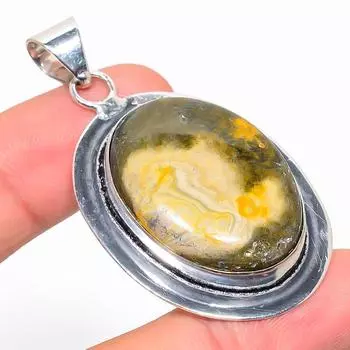 Подвеска из стерлингового серебра 925 пробы с натуральным океаническим камнем ручной работы 2,25 дюйма s6Z59