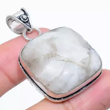 Подвеска из стерлингового серебра 925 пробы с натуральным радужным лунным камнем размером 1,81 дюйма E9M71