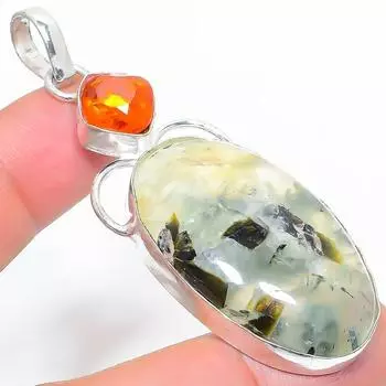 Подвеска из стерлингового серебра 925 пробы с натуральным пренитом и цитрином 2,68 дюйма f5R72