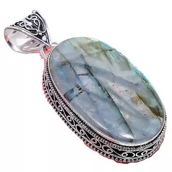 Подвеска из стерлингового серебра 925 пробы с драгоценным камнем лабрадоритом 2,17 дюйма AH-756 2.2 чёрный