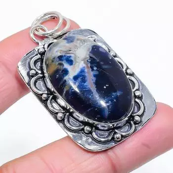 Подвеска из стерлингового серебра 925 пробы с натуральным камнем содалитом ручной работы 2,21 дюйма H2w64