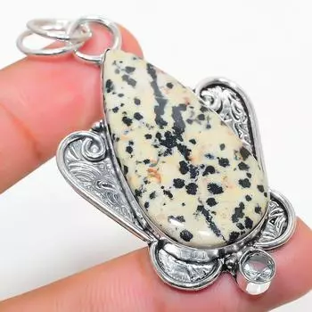 Подвеска из стерлингового серебра 925 пробы с натуральной далматиновой яшмой и белым топазом 2,56 дюйма N0w12