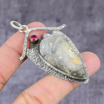 Подвеска из стерлингового серебра 925 пробы с натуральными пустынными друзами и драгоценным камнем кунцитом 2,28 дюйма E2j64