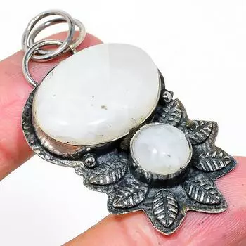 Подвеска из стерлингового серебра 925 пробы с натуральным радужным лунным камнем 2,25 дюйма F8y91