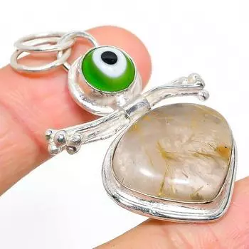 Подвеска из стерлингового серебра 925 пробы с натуральным золотым рутилом и драгоценным камнем «сглаз» 2,13 дюйма o4a51