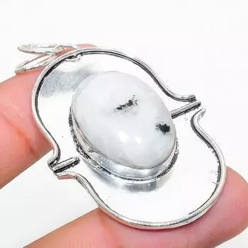 Подвеска из стерлингового серебра 925 пробы с натуральным радужным лунным камнем 2,21 дюйма Q7N74