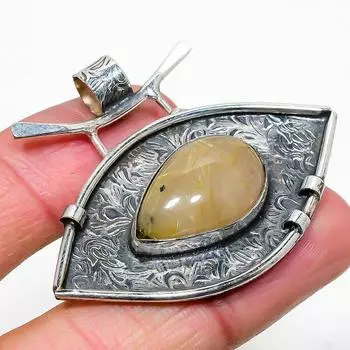 Подвеска из стерлингового серебра 925 пробы с натуральным золотым рутилом 1,69 дюйма D5C42