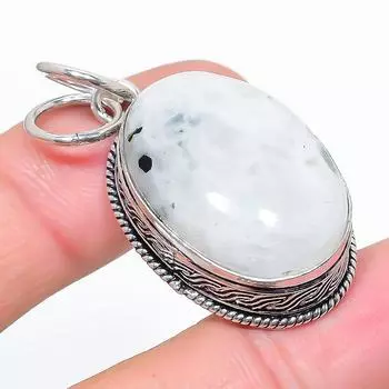 Подвеска из стерлингового серебра 925 пробы с натуральным радужным лунным камнем размером 1,77 дюйма M5r60
