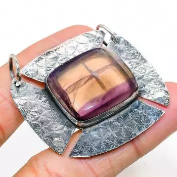 Подвеска из стерлингового серебра 925 пробы с натуральным драгоценным камнем флюорит ручной работы 1,65 дюйма g1F84