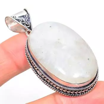 Подвеска из стерлингового серебра 925 пробы с натуральным радужным лунным камнем 2,25 дюйма A8Z08