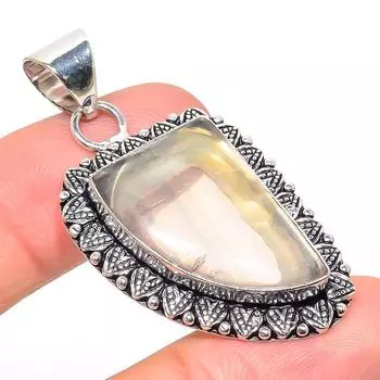 Подвеска из стерлингового серебра 925 пробы с натуральным драгоценным камнем флюорит ручной работы 1,93 дюйма t8e70