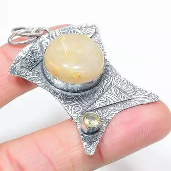 Подвеска из стерлингового серебра 925 пробы с натуральным золотым рутилом и цитрином, 2,48 дюйма, H0p64