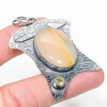 Подвеска из стерлингового серебра 925 пробы с натуральным агатом Монтана и цитрином 2,64 дюйма y9Y27