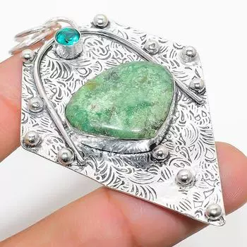 Подвеска из стерлингового серебра 925 пробы с натуральным хризопразом и голубым топазом 2,88 дюйма t0P22