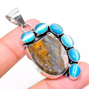 Подвеска из стерлингового серебра 925 пробы с натуральным африканским мхом и драгоценным камнем Monalisa 2,17 дюйма U6m78