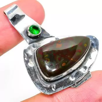 Подвеска из стерлингового серебра 925 пробы с натуральным кровавым камнем и диопсидом 1,89 дюйма Q6D51