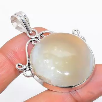 Подвеска из стерлингового серебра 925 пробы с натуральным агатом Монтана ручной работы 1,97 дюйма m6B10