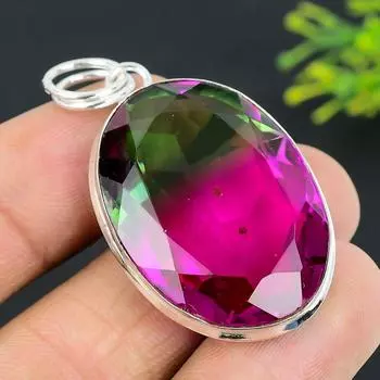 Подвеска из стерлингового серебра 925 пробы с двухцветным турмалином 1,97 дюйма c9c37