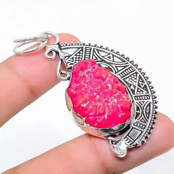 Подвеска из стерлингового серебра 925 пробы с натуральным розовым титаном «Друзы» 2,56 дюйма p8g27
