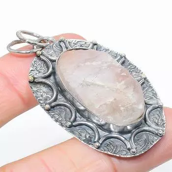 Подвеска из стерлингового серебра 925 пробы с натуральным розовым кварцем, грубый драгоценный камень, 2,32 дюйма e1Q23