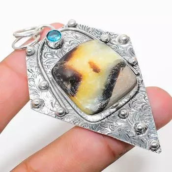 Подвеска из стерлингового серебра 925 пробы с натуральным камнем септериан и голубым топазом 2,92 дюйма c1b31