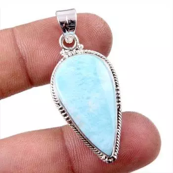 Подвеска из стерлингового серебра 925 пробы с драгоценным камнем Natural Republic Larimar 1,75 дюйма M6K12