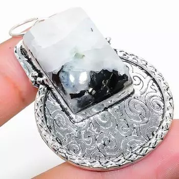 Подвеска из стерлингового серебра 925 пробы с натуральным радужным лунным камнем 2,09 дюйма g7k11