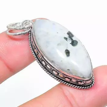 Подвеска из стерлингового серебра 925 пробы с натуральным радужным лунным камнем 2,05 дюйма R8g91