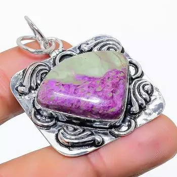 Подвеска из стерлингового серебра 925 пробы с натуральным драгоценным камнем пурпуритом 1,77 дюйма z5P25