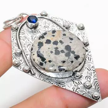 Подвеска из стерлингового серебра 925 пробы с натуральной далматиновой яшмой и голубым топазом 2,88 дюйма t1P78