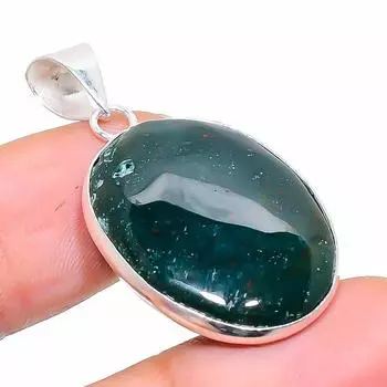 Подвеска из стерлингового серебра 925 пробы с натуральным кровавым камнем ручной работы 1,50 дюйма e3m68