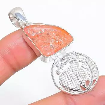 Подвеска из стерлингового серебра 925 пробы с натуральным треснутым хрусталем ручной работы 2,17 дюйма W3k53