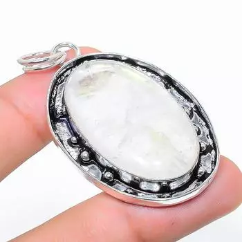 Подвеска из стерлингового серебра 925 пробы с натуральным радужным лунным камнем 2,32 дюйма j2v19