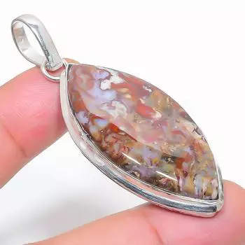 Подвеска из стерлингового серебра 925 пробы с натуральным шовным агатом ручной работы 2,48 дюйма U9b00