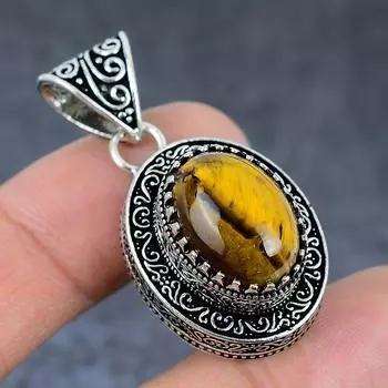 Подвеска из стерлингового серебра 925 пробы с натуральным тигровым глазом 1,77 дюйма a1F56