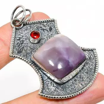 Подвеска из стерлингового серебра 925 пробы с натуральным лепидолитом и гранатом 2,44 дюйма V9d25