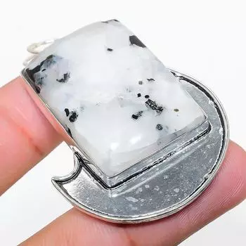 Подвеска из стерлингового серебра 925 пробы с натуральным радужным лунным камнем 2,17 дюйма H4K46