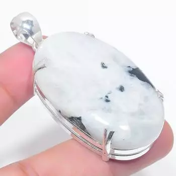 Подвеска из стерлингового серебра 925 пробы с натуральным радужным лунным камнем 2,48 дюйма g5w35