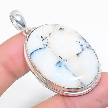 Подвеска из стерлингового серебра 925 пробы с натуральным дендритовым опалом ручной работы 1,97 дюйма P1N61