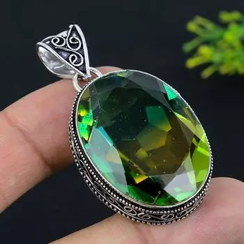 Подвеска из стерлингового серебра 925 пробы с двухцветным турмалином и драгоценным камнем 2,13 дюйма H4m36