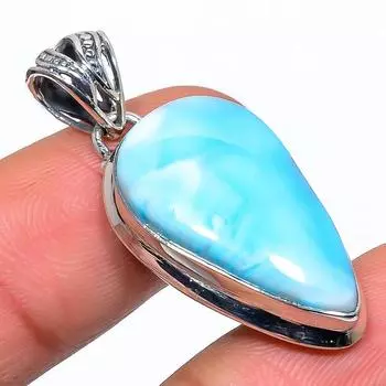 Подвеска из стерлингового серебра 925 пробы с драгоценным камнем Natural Republic Larimar 1,58 дюйма k4Z39