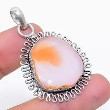 Подвеска из стерлингового серебра 925 пробы с натуральным оранжевым камнем Друзы размером 1,65 дюйма b9G97