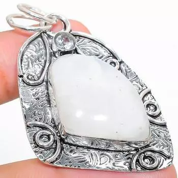 Подвеска из стерлингового серебра 925 пробы с натуральным радужным лунным камнем и белым топазом 2,25 дюйма j6f49