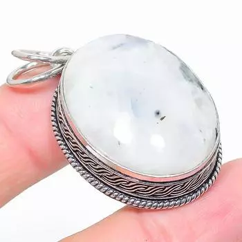 Подвеска из стерлингового серебра 925 пробы с натуральным радужным лунным камнем 1,85 дюйма h6N95