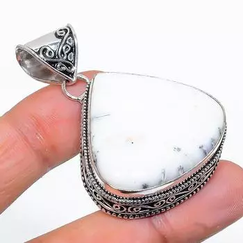 Подвеска из стерлингового серебра 925 пробы с натуральным дендритовым опалом ручной работы 1,97 дюйма p3d27